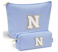 Mateju 2 Piezas Neceser Maquillaje, Letras Azules Neceser Mujer, Neceser Hombre, Moda Neceser Viaje, Portátil para Viaje Bolsas, Neceser Maquillaje Pequeño, para Compras,Viajes (N)