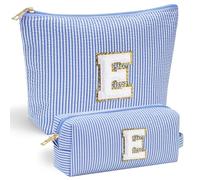 Mateju 2 Piezas Neceser Maquillaje, Letras Azules Neceser Mujer, Neceser Hombre, Moda Neceser Viaje, Portátil para Viaje Bolsas, Neceser Maquillaje Pequeño, para Compras,Viajes (E)