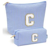 Mateju 2 Piezas Neceser Maquillaje, Letras Azules Neceser Mujer, Neceser Hombre, Moda Neceser Viaje, Portátil para Viaje Bolsas, Neceser Maquillaje Pequeño, para Compras,Viajes (C)
