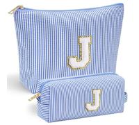 Mateju 2 Piezas Neceser Maquillaje, Letras Azules Neceser Mujer, Neceser Hombre, Moda Neceser Viaje, Portátil para Viaje Bolsas, Neceser Maquillaje Pequeño, para Compras,Viajes (J)