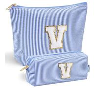 Mateju 2 Piezas Neceser Maquillaje, Letras Azules Neceser Mujer, Neceser Hombre, Moda Neceser Viaje, Portátil para Viaje Bolsas, Neceser Maquillaje Pequeño, para Compras,Viajes (V)