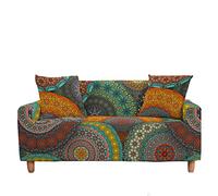 Mateju 3D Exótico Fundas de Sofá Elasticas de 1 2 3 4 Plazas, Ajustables Cubierta de Sofá Cubre Sofa Antideslizante Funda Cubre Sofas Furniture Protector (Círculo Mandala,2 plazas - 145-185cm)