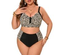Mateju Bikini Mujer Dos Piezas Tallas Grandes Cuello en V Top Bikini Mujer Braga Alta Reductor Barriga (Blanco Negro,5XL)