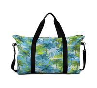 Mateju Bolsa de Viaje 30L, Bolsa de Gimnasia Impresión en Palma 3D, Plegable Travel Bag con Correa Ajustable, Multifunción Equipaje de Mano para Gimnasio, Viajes (Azul Verde 1,30L)