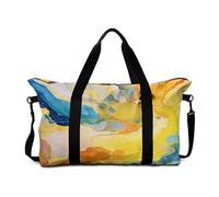 Mateju Bolsa de Viaje 30L, Bolsa de Gimnasia Tinta de Colores, Plegable Travel Bag con Correa Ajustable, Multifunción Equipaje de Mano para Gimnasio, Viajes (Azul Amarillo 2,30L)