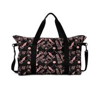 Mateju Bolsa de Viaje con Estampado Tejer, Bolsa de Gimnasia Unisex Plegable Multifunción, Equipaje de Mano con Correa Ajustable para Gimnasio, Viajes y Uso Diario (Negro Rosa)