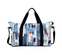 Mateju Bolsa de Viaje Veta de Madera 3D, Bolsa Deporte Plegable Grande, Mochila Gimnasio Mujer Hombres con Correa Ajustable & Asas Dobles, para Gimnasio,Viajes,Diario (Azul Blanco,56.5x16x33cm)