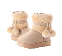 Mateju Botas Nieve Niño, Ante Botas Nieve Niña con Bolas de Pelusa, Outdoor Calentar Forro polar Interno Zapatillas Invierno para Dar Calor, Para Niños, Adolescentes Otoño Invierno (Beige,32)