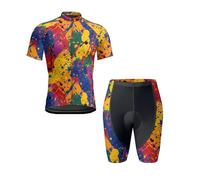 Mateju Cielo Estrellado Secado Rápido Maillot Ciclismo Hombre+Pantalones Cortos Hombre,Ropa Ciclismo Hombres Transpirable,Camisetas Manga Corta,Conjunto Ciclismo Hombres para Deportes (Amarillo,S)