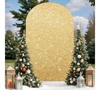 Mateju Cubierta de Fondo de Arco, Cubierta de Telón de Fondo de Arco Patrón Brillante 3D Elástico Doble Cara para Parte Superior Redonda, Decoración Fiesta Boda (Color champán,7.2FT 122x220cm)