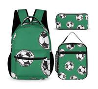 Mateju Estilo Fútbol Colorido 3 Piezas Niña Niño,Mochilas Escolares con Bolsa de Almuerzo y Estuche para Lápices,Ajustable Mochila Escolar Adolescente,Backpack Primaria/Secundaria (Verde Oscuro)