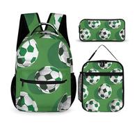 Mateju Estilo Fútbol Colorido 3 Piezas Niña Niño,Mochilas Escolares con Bolsa de Almuerzo y Estuche para Lápices,Ajustable Mochila Escolar Adolescente,Backpack Primaria/Secundaria (Fútbol 4)