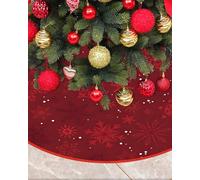 Mateju Falda de árbol de Navidad 90 cm, Alfombra de árbol de Navidad Redonda, Roja Christmas Tree Skirt Tapete de para Decoración Año Nuevo