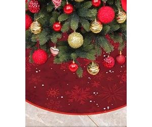 Mateju Falda de árbol de Navidad 90 cm, Alfombra de árbol de Navidad Redonda, Roja Christmas Tree Skirt Tapete de para Decoración Año Nuevo