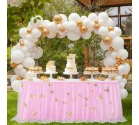 Mateju Falda de Mesa Tul, Mariposa 3D Falda de la Tabla Lavable Mantel de Tul para Baby Shower Niñas Bodas Fiesta de Cumpleaños Banquete de Boda Barra Decoración de Tabla (4FT/122x77cm,Rosa)