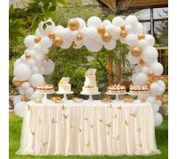 Mateju Falda de Mesa Tul, Mariposa 3D Falda de la Tabla Lavable Mantel de Tul para Baby Shower Niñas Bodas Fiesta de Cumpleaños Banquete de Boda Barra Decoración de Tabla (9FT/275x77cm,Beige)