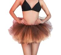 Mateju Falda de Tutú para Mujer, Mini Falda Tul Mujer Cintura Elástica, Tutu en Capas, para Adulto Adolescente Danza Fiesta y Disfraz de Carnaval Disfraz (marrón Naranja,L)