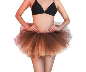 Mateju Falda de Tutú para Mujer, Mini Falda Tul Mujer Cintura Elástica, Tutu en Capas, para Adulto Adolescente Danza Fiesta y Disfraz de Carnaval Disfraz (marrón Naranja,L)