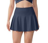 Mateju Falda Deportiva Mujer, Verano Faldas Cortas Plisada Cintura Alta Elástica, Falsas Anti-exposición Minifalda Deportiva Transpirable Secado Rápido para Running Yoga (Azul Oscuro,L)