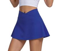 Mateju Falda Deportiva Mujer, Verano Faldas Cortas Plisada Cintura Alta Elástica, Falsas Anti-exposición Minifalda Deportiva Transpirable Secado Rápido para Running Yoga (Azul,XS)