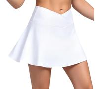 Mateju Falda Deportiva Mujer, Verano Faldas Cortas Plisada Cintura Alta Elástica, Falsas Anti-exposición Minifalda Deportiva Transpirable Secado Rápido para Running Yoga (Blanco,L)