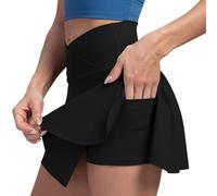 Mateju Falda Deportiva Mujer, Verano Faldas Cortas Plisada Cintura Alta Elástica, Falsas Anti-exposición Minifalda Deportiva Transpirable Secado Rápido para Running Yoga (Negro,M)