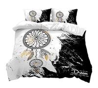 Mateju Funda Nordica Cama 90/135/150 con Atrapasueños 3D, Microfibra Suave Fundas Edredón y 2 x Funda de Almohada con Cremallera, Juego de Fundas Nórdicas 3 Piezas (Blanco Negro,150x200cm)