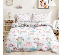 Mateju Funda Nordica Cama 90/135/150, Ropa de Cama de Arcoiris Microfibra Juego de Ropa de Cama con 1 Funda Nórdica y 2 Funda de Almohada 3 Piezas (200x200cm,Nube Amor)