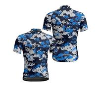 Mateju Geometría Retro Transpirable Maillot Ciclismo Hombre Verano, Ropa Ciclismo Hombre con Cremallera y 3 Bolsillos, Secado Rápido Camisetas Manga Corta, para Deportes 2XS-5XL (Azul,XXL)
