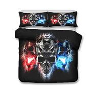 Mateju Juego De Ropa De Cama Funda Nórdica De Y Funda De Almohada, Funda De Edredón con Cremallera Microfibra Poliéster Impresión de Calavera de Flores 3D (Cráneo,150x200cm(3pcs))