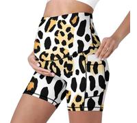 Mateju Leggins Premama con Bolsillos, Elásticos Cintura Alta Pantalones Cortos Embarazada Mujer, Estampado de Leopardo Maternidad Shorts Ideal para Hogar, Yoga, Deporte, Diario (Patrón 9,XS)