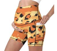 Mateju Leggins Premama con Bolsillos, Elásticos Cintura Alta Pantalones Cortos Embarazada Mujer, Estampado de Leopardo Maternidad Shorts Ideal para Hogar, Yoga, Deporte, Diario (Textura 3,M)