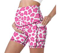 Mateju Leggins Premama con Bolsillos, Elásticos Cintura Alta Pantalones Cortos Embarazada Mujer, Estampado de Leopardo Maternidad Shorts Ideal para Hogar, Yoga, Deporte, Diario (Textura 1,L)