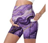 Mateju Leggins Premama con Bolsillos, Elásticos Cintura Alta Pantalones Cortos Embarazada Mujer, Patrón de Mármol Maternidad Shorts Ideal para Hogar, Yoga, Deporte, Diario (Textura 8,L)