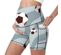 Mateju Leggins Premama con Bolsillos, Elásticos Cintura Alta Pantalones Cortos Embarazada Mujer, Patrón de Fútbol Maternidad Shorts Ideal para Hogar, Yoga, Deporte, Diario (Fútbol 4,M)