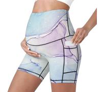 Mateju Leggins Premama con Bolsillos, Elásticos Cintura Alta Pantalones Cortos Embarazada Mujer, Patrón de Mármol Maternidad Shorts Ideal para Hogar, Yoga, Deporte, Diario (Textura 1,M)