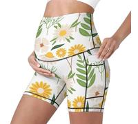 Mateju Leggins Premama Embarazada Cintura Alta Elásticos Pantalones Cortos Embarazada Mujer, Maternidad Pantalones Shorts Ideal para Hogar, Yoga, Deporte, Diario (Ramillete de Flores,XL)