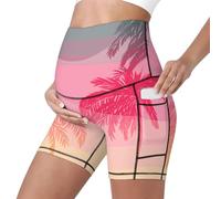 Mateju Leggins Premama Embarazada Cintura Alta Elásticos Pantalones Cortos Embarazada Mujer, Maternidad Pantalones Shorts Ideal para Hogar, Yoga, Deporte, Diario (Árbol Rosa,M)