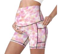 Mateju Leggins Premama Embarazada Cintura Alta Elásticos Pantalones Cortos Embarazada Mujer, Maternidad Pantalones Shorts Ideal para Hogar, Yoga, Deporte, Diario (Flores abstractas,XS)