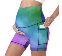 Mateju Leggins Premama Embarazada Cintura Alta Elásticos Pantalones Cortos Embarazada Mujer, Maternidad Pantalones Shorts Ideal para Hogar, Yoga, Deporte, Diario (Morado-Verde,XXL)
