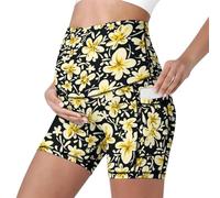 Mateju Leggins Premama Embarazada Cintura Alta Elásticos Pantalones Cortos Embarazada Mujer, Maternidad Pantalones Shorts Ideal para Hogar, Yoga, Deporte, Diario (Flores Doradas,XL)