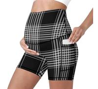 Mateju Leggins Premama Embarazada Cintura Alta Elásticos Pantalones Cortos Embarazada Mujer, Maternidad Pantalones Shorts Ideal para Hogar, Yoga, Deporte, Diario (Cuadros con Estilo 9,XS)