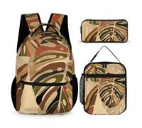 Mateju Mochila de Gran Capacidad, Impresión de Plantas Tropicales, Mochilas Escolares Adolescente con Bolsa de Almuerzo, Estuche para Lápices, Mochila Niño Juego de 3 Mochila Infantil (Caqui)