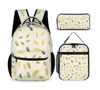 Mateju Mochila Niña de Gran Capacidad, Impresión de Plantas Mochilas Escolares Adolescente con Bolsa de Almuerzo, Estuche para Lápices, Mochila Niño Juego de 3 Mochila Infantil (Hojas)