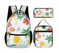 Mateju Mochila Niña de Gran Capacidad, Impresión de Plantas Mochilas Escolares Adolescente con Bolsa de Almuerzo, Estuche para Lápices, Mochila Niño Juego de 3 Mochila Infantil (Vistoso)