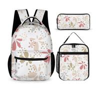 Mateju Mochila Niña de Gran Capacidad, Impresión de Plantas Mochilas Escolares Adolescente con Bolsa de Almuerzo, Estuche para Lápices, Mochila Niño Juego de 3 Mochila Infantil (Blanco)
