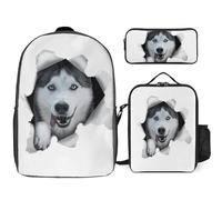 Mateju Mochila Niña de Gran Capacidad, Mochilas Escolares Adolescente Cachorro con Bolsa de Almuerzo, Estuche para Lápices, Mochila Niño Juego de 3 Mochila Infantil (Husky)