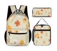 Mateju Mochila Niña de Gran Capacidad, Mochilas Escolares Adolescente con Bolsa de Almuerzo, Estuche para Lápices, Mochila Niño Juego de 3 Mochila, Serie de Plantas de Flores (Cono de Pino)