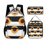 Mateju Mochila Niña de Gran Capacidad, Mochilas Escolares Adolescente con Bolsa de Almuerzo, Estuche para Lápices, Mochila Niño Juego de 3 Mochila, Serie de Plantas de Flores (Girasol)