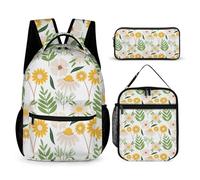 Mateju Mochila Niña de Gran Capacidad, Mochilas Escolares Adolescente con Bolsa de Almuerzo, Estuche para Lápices, Mochila Niño Juego de 3 Mochila, Serie de Plantas de Flores (Margarita Amarilla)